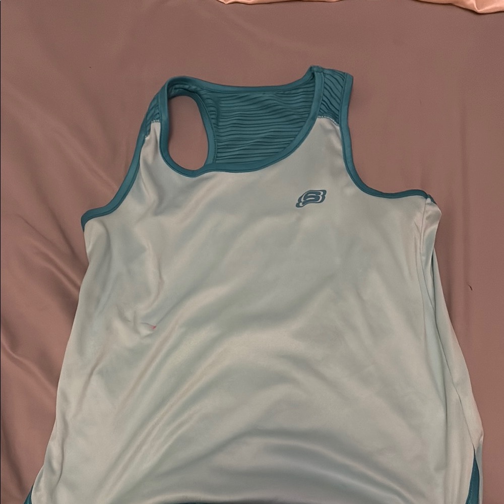 Skechers Blue and White Athletic Tank Top